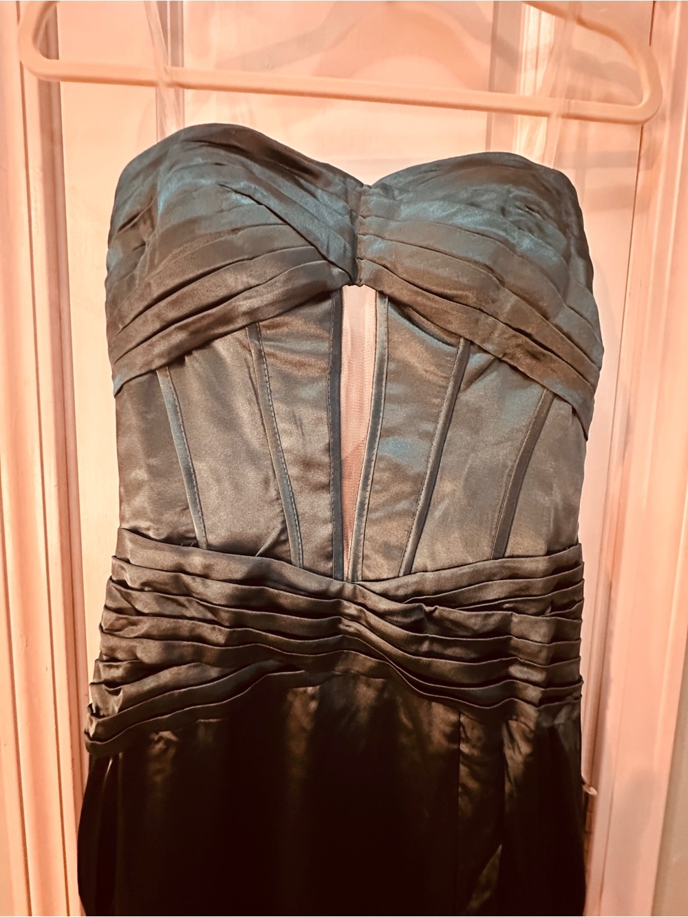Strapless Dark Green Satin Evening Dress Size 2